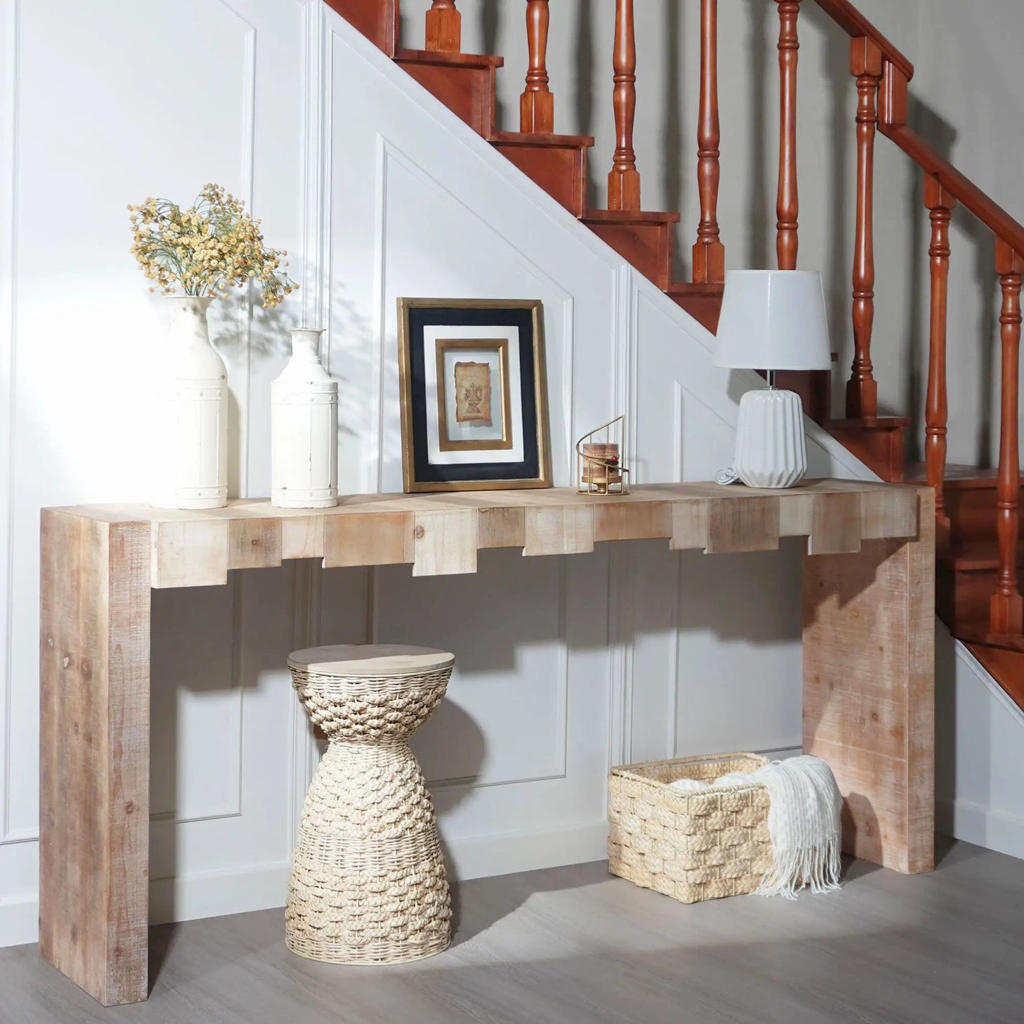 Modern Rustic Table with Sculpted Block Design