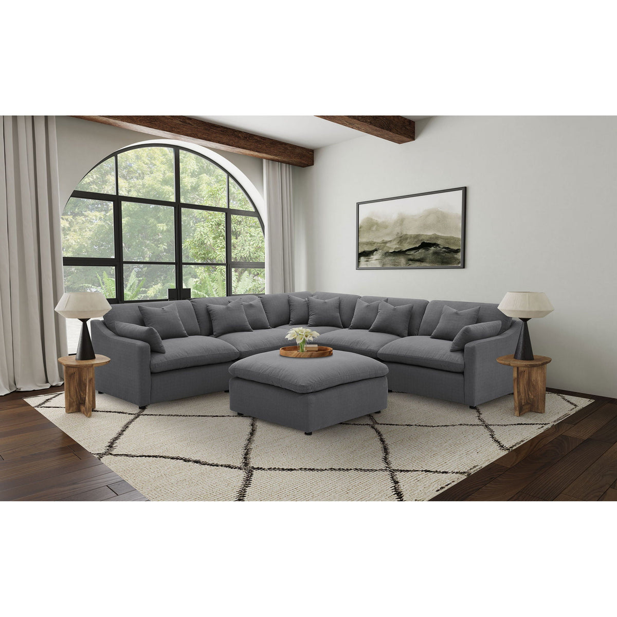 6 Piece Upholstered Modular Sectional Sofa with Ottoman in Charcoal by HouseOfZazla on Tampa Home & Garden Store