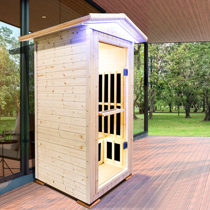 Single Person Natural Spruce Infrared Sauna with Bluetooth Audio - HouseOfZazla on Tampa Home & Garden Store
