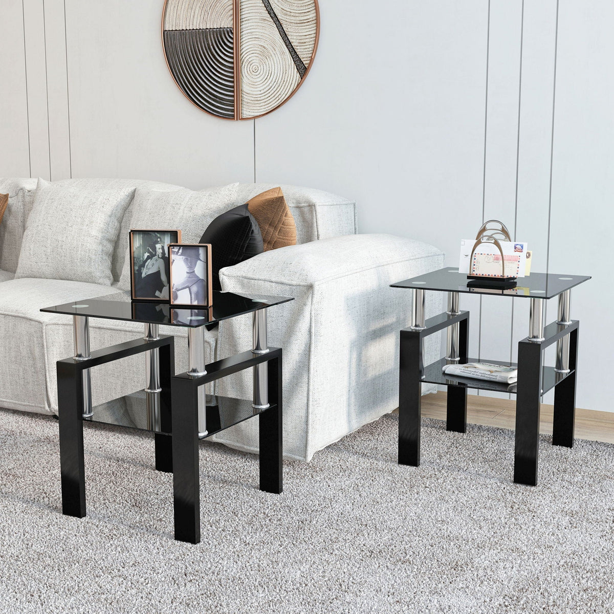 Modern tempered glass tea table set with black metal frame, 3 tables, HouseOfZazla on Tampa Home & Garden Store