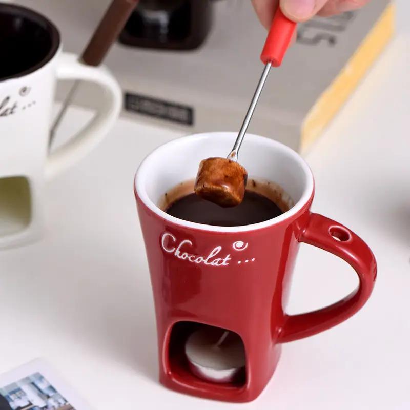 Ceramic red hot chocolate cup stove by FLIPSTYLEZLLC with tealight cavity and chocolate cube on Tampa Home & Garden Store