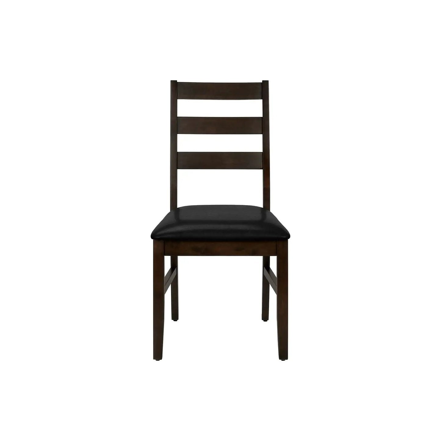 Set of 2 dark wood dining chairs with black upholstered seats and ladder backs on Tampa Home & Garden Store