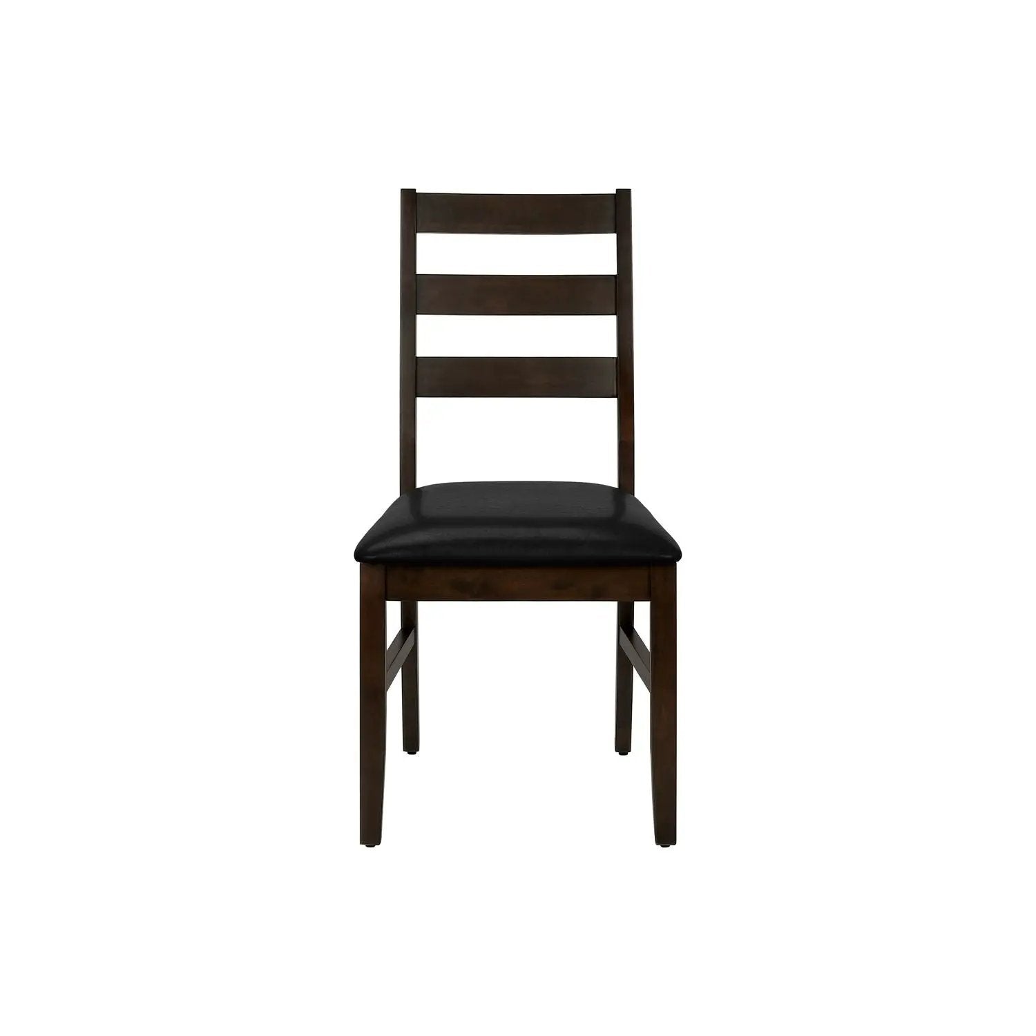 Set of 2 dark wood dining chairs with black upholstered seats and ladder backs on Tampa Home & Garden Store