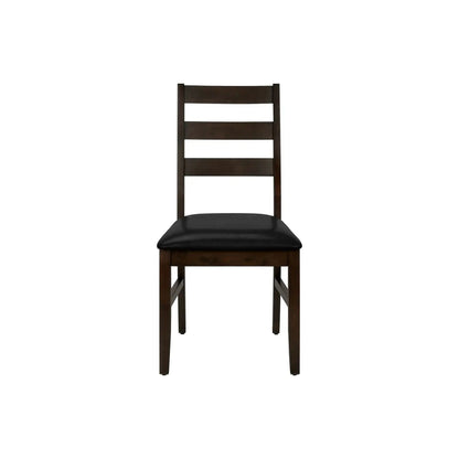 Set of 2 dark wood dining chairs with black upholstered seats and ladder backs on Tampa Home & Garden Store