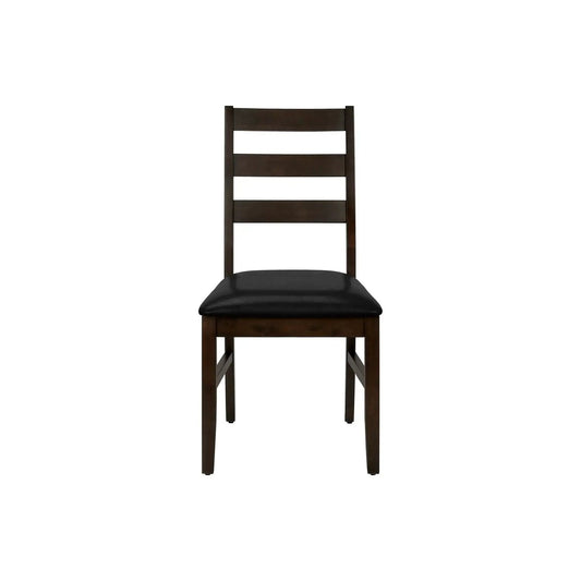 Set of 2 dark wood dining chairs with black upholstered seats and ladder backs on Tampa Home & Garden Store