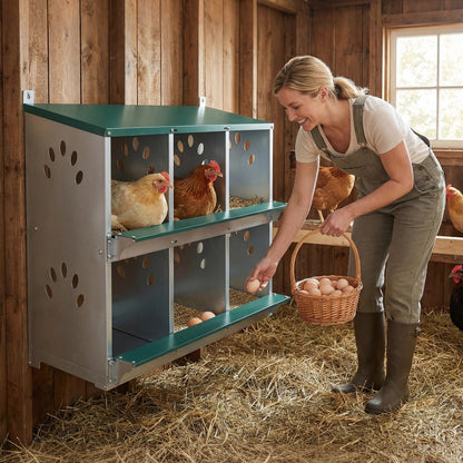 6 Room Galvanized Chicken Nesting Box for a Hutch
