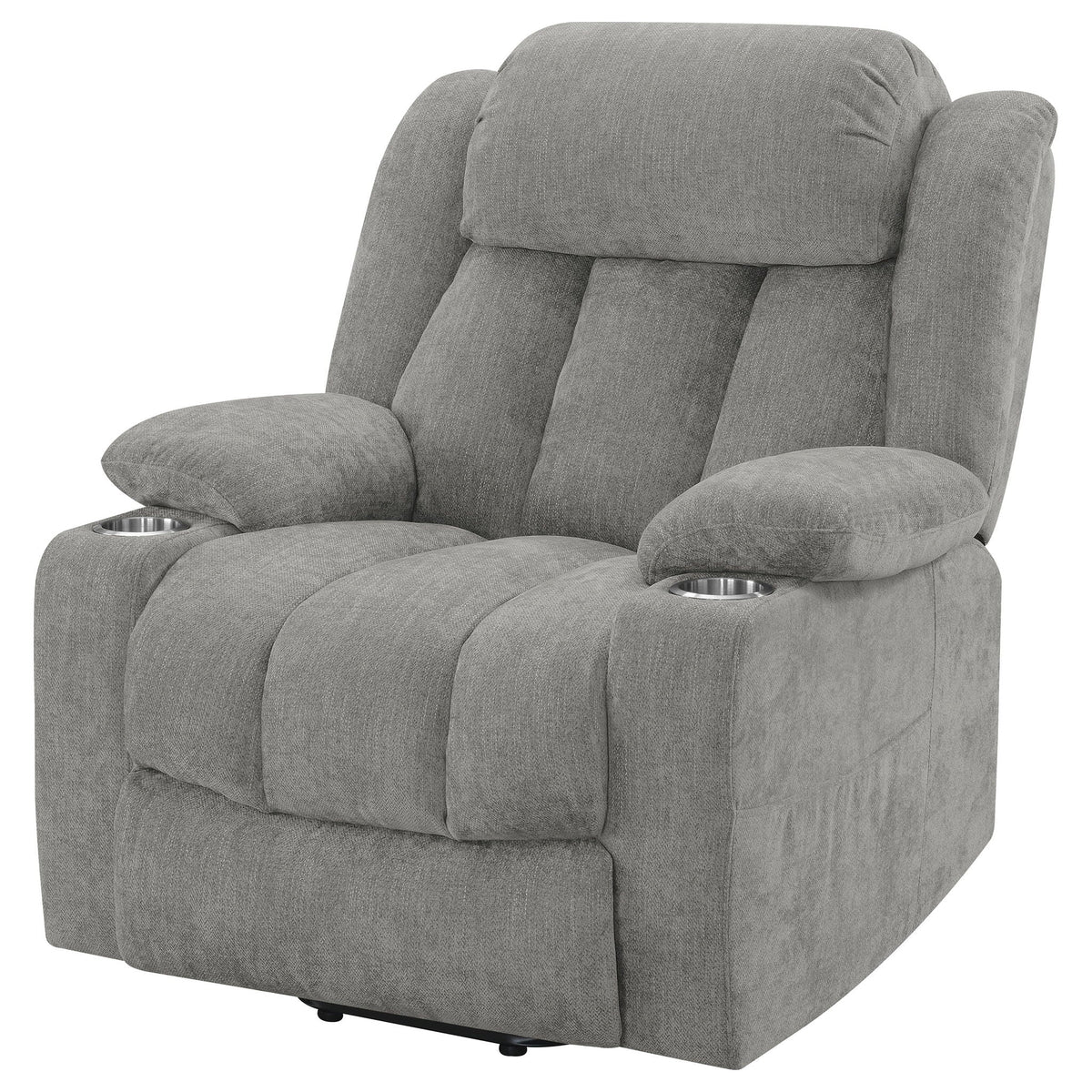 Beca Upholstered Power Lift Recliner with Cupholders in gray fabric on Tampa Home & Garden Store