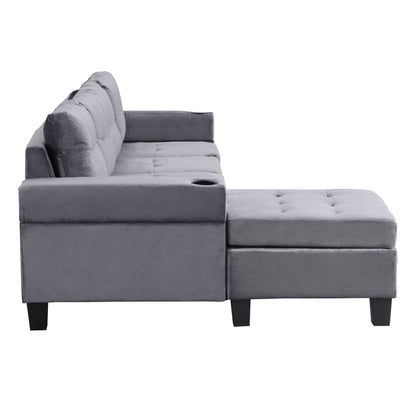 Modern Sectional Sofa Set with L-Shape Chaise and Storage in gray fabric by HouseOfZazla on Tampa Home & Garden Store
