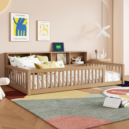 Floor bed with storage cabinets and USB ports in light wood finish with open cubbies on Tampa Home & Garden Store