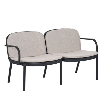 Luna Outdoor Patio Loveseat HouseOfZazla, two-seat beige cushions, black frame on Tampa Home & Garden Store