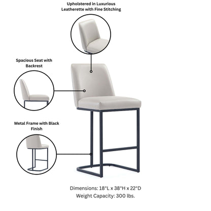 Serena Counter Stool by HouseOfZazla, cream leatherette upholstery and black metal frame on Tampa Home & Garden Store