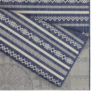 Sunshine polypropylene indoor/outdoor area rug in blue with white geometric stripes on Tampa Home & Garden Store