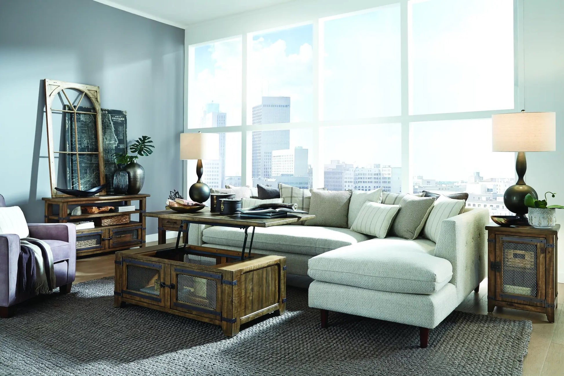 Two Chesterfield sofa tables in farmhouse timber with metal frame by Unique Piece Furniture on Tampa Home & Garden Store