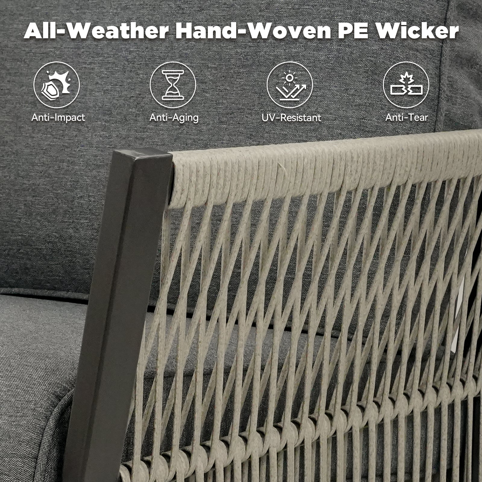 Swivel outdoor chair gray all-weather PE wicker rope-weave with dark frame on Tampa Home & Garden Store