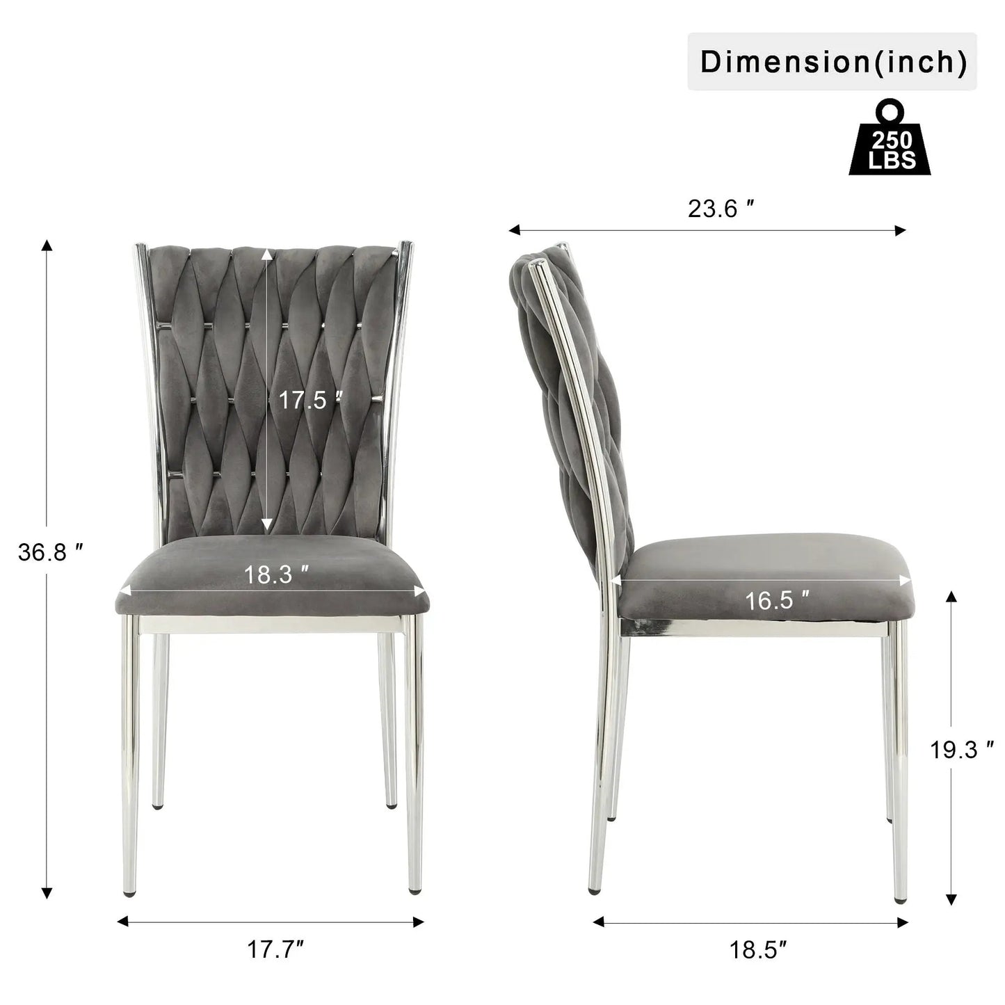Modern gray tufted dining chair set with chrome legs, 2 pcs Unique Piece Furniture on Tampa Home & Garden Store