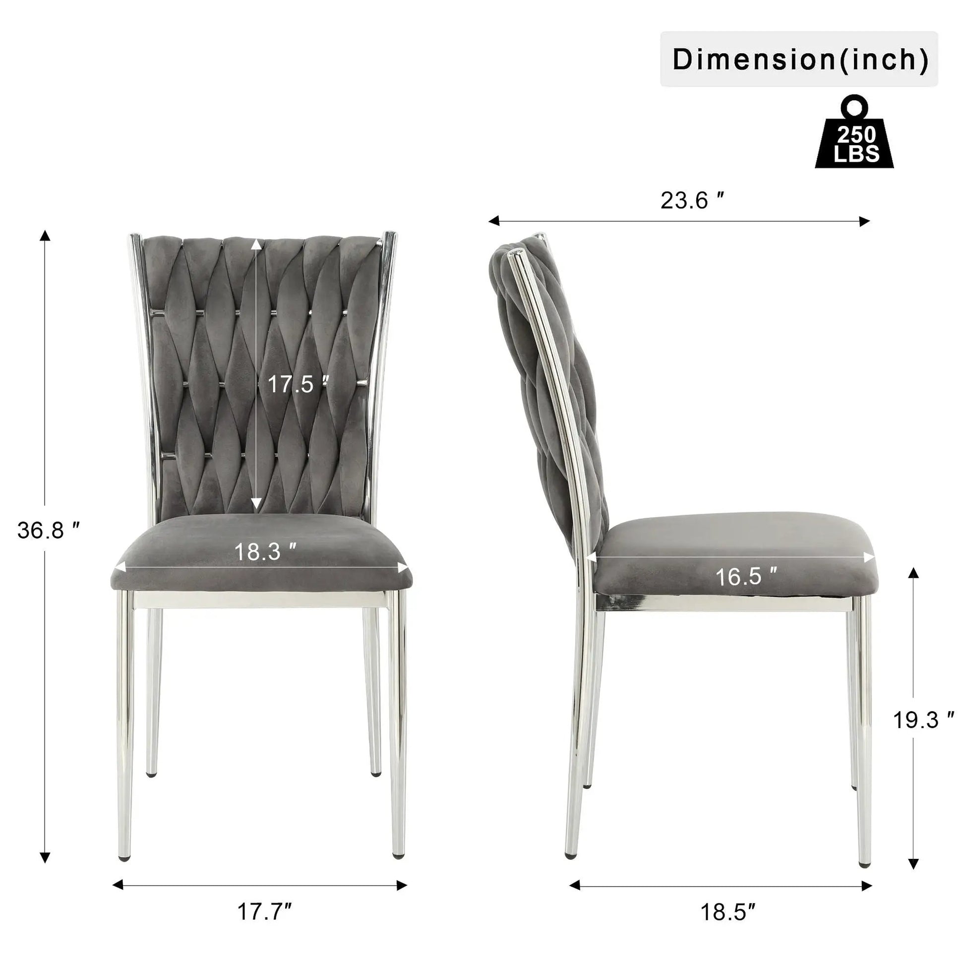 Modern gray tufted dining chair set with chrome legs, 2 pcs Unique Piece Furniture on Tampa Home & Garden Store