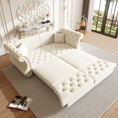 Oversized Chesterfield pull-out sofa bed with roll arms in white tufted fabric by HouseOfZazla on Tampa Home & Garden Store