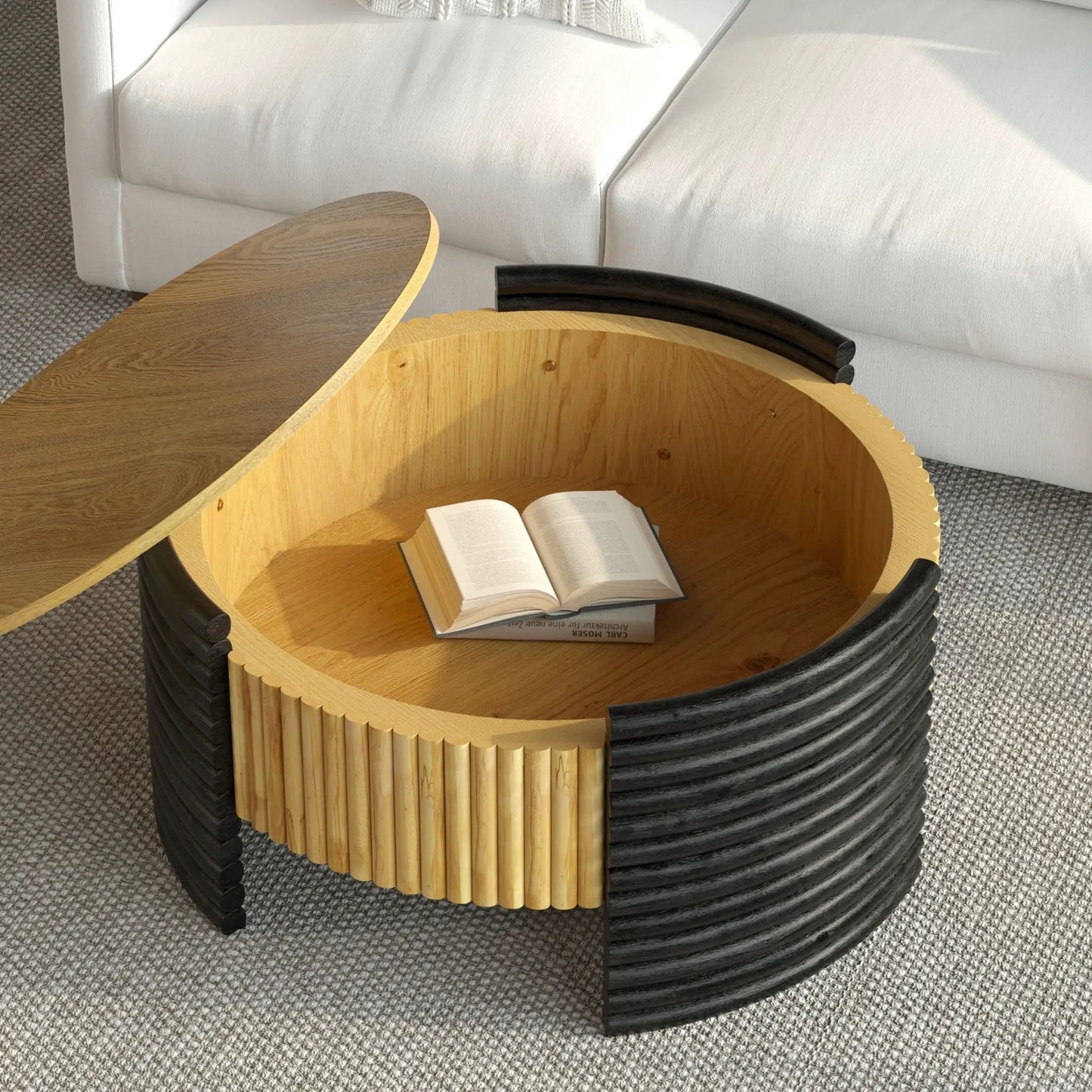 Modern Striped Coffee Table With Flip Top Storage
