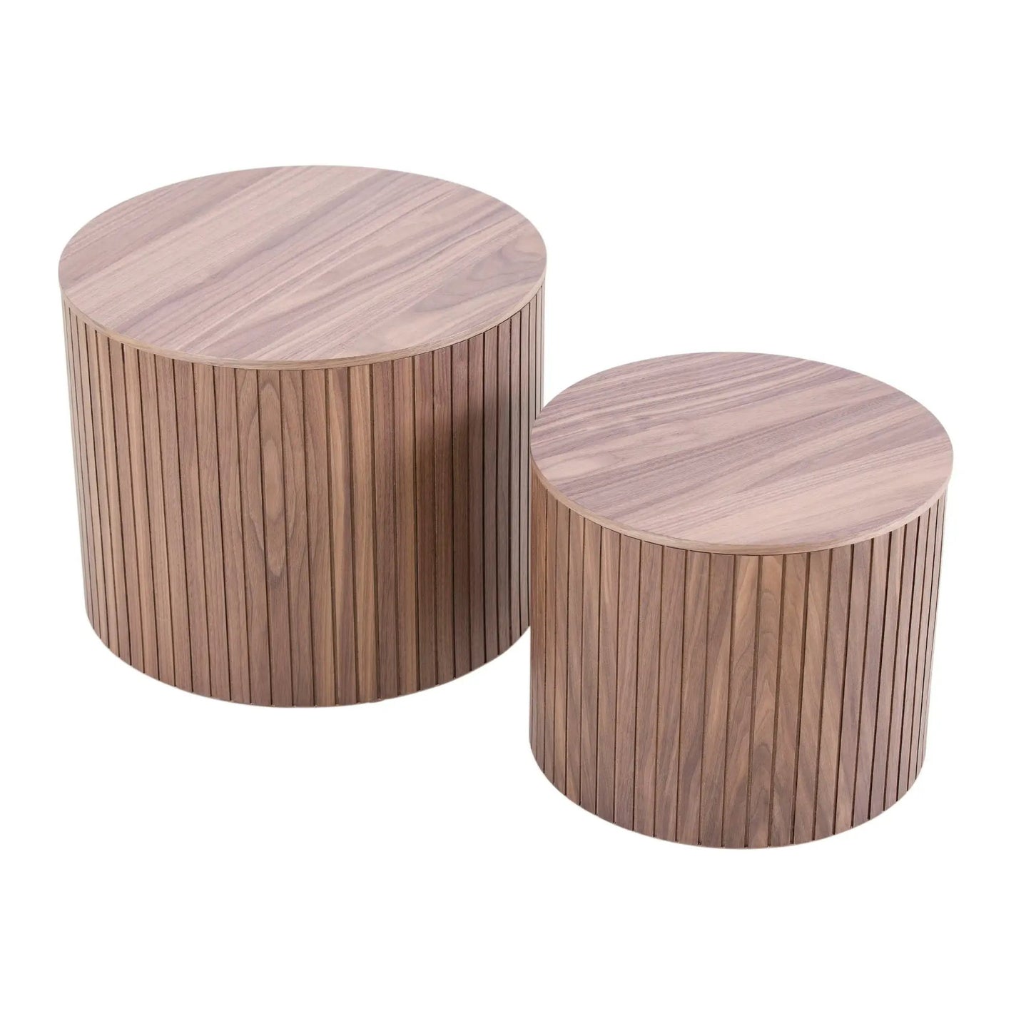 Handcrafted Nested Table Set, 2 Pieces in natural wood with vertical slat sides on Tampa Home & Garden Store