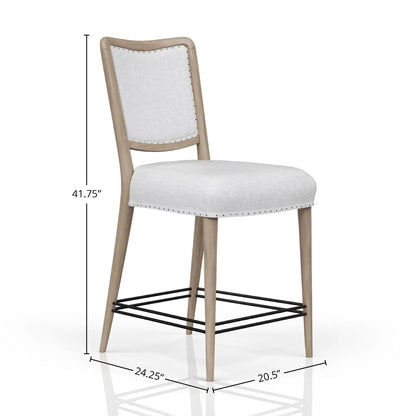 Counter stool set of 2 Sand wood frame with linen upholstery nailhead trim by Unique Piece on Tampa Home & Garden Store