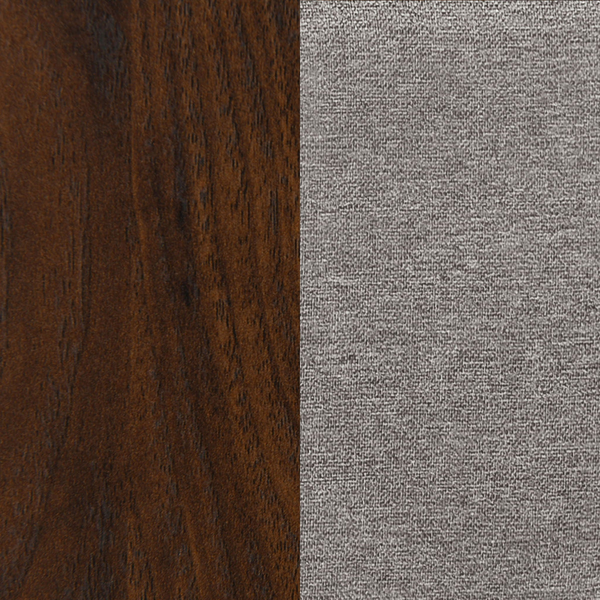 Anza Bed panel bed finish swatch by HouseOfZazla: dark wood left, gray fabric right on Tampa Home & Garden Store