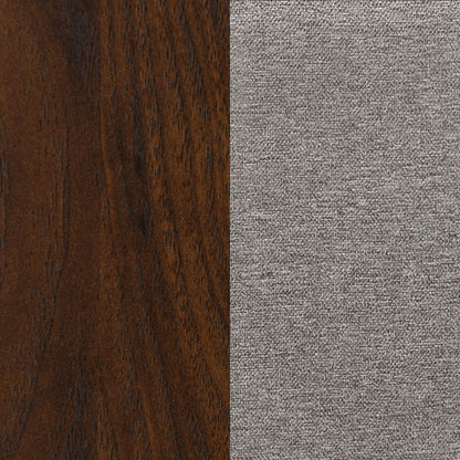 Anza Bed panel bed finish swatch by HouseOfZazla: dark wood left, gray fabric right on Tampa Home & Garden Store