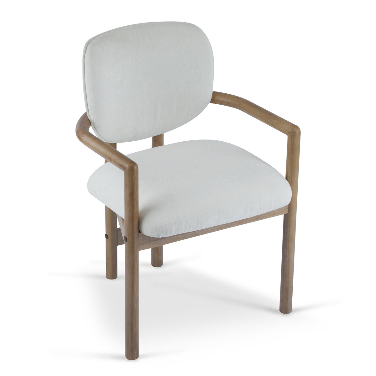 Upholstered Arm Dining Chairs Set of 2 with light gray fabric and natural wood frames on Tampa Home & Garden Store