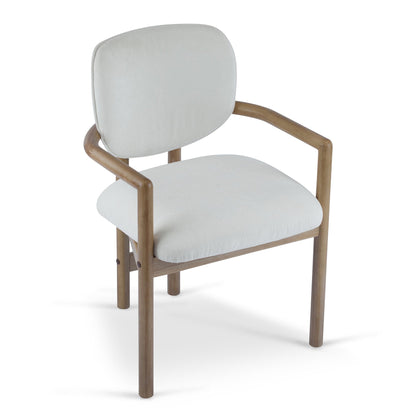 Upholstered Arm Dining Chairs Set of 2 with light gray fabric and natural wood frames on Tampa Home & Garden Store
