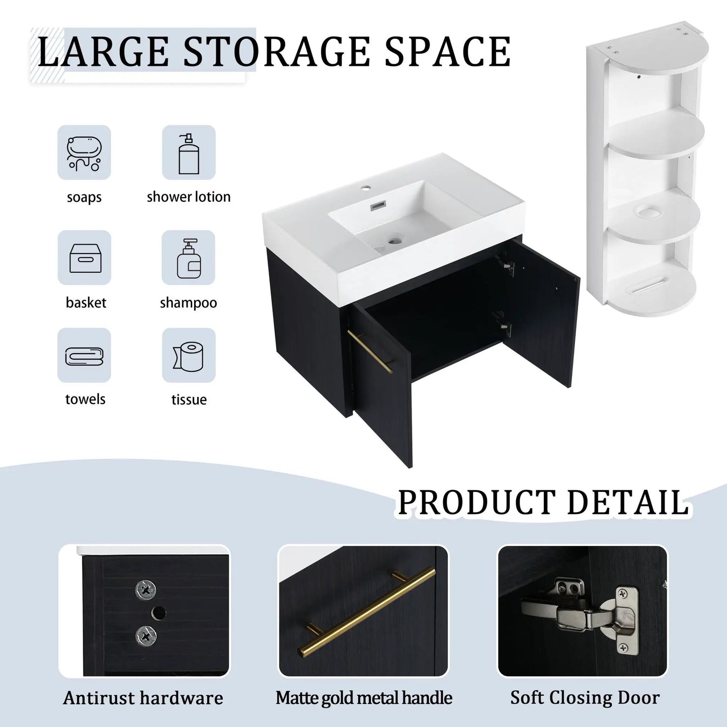 Modern Wall Mounted Vanity with Resin Sink Rack