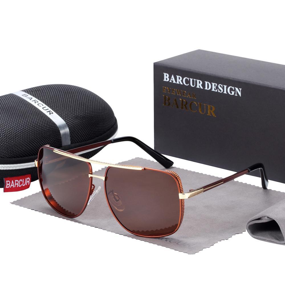 Stevvex square polarized sunglasses for men with brown lenses, gold frame, UV400 protection on Tampa Home & Garden Store