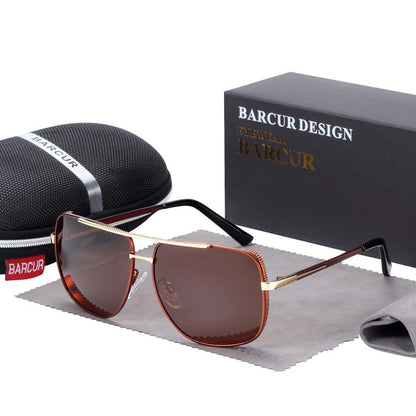 Stevvex square polarized sunglasses for men with brown lenses, gold frame, UV400 protection on Tampa Home & Garden Store