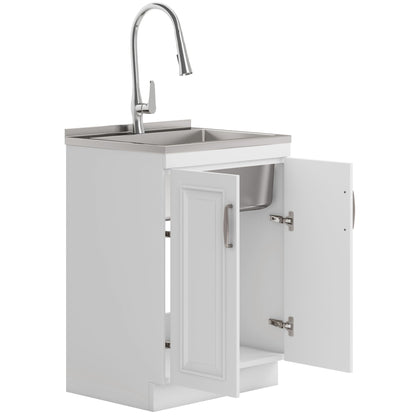 Deluxe laundry cabinet with stainless steel sink and chrome gooseneck faucet, white cabinet by HouseOfZazla on Tampa Home & Garden Store