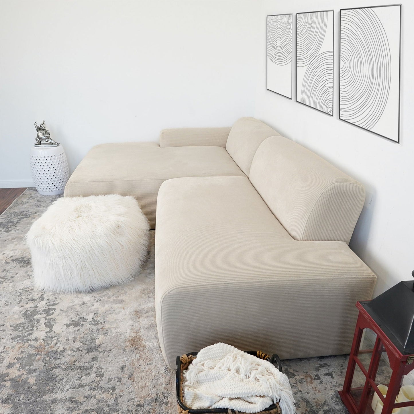 Mar sectional sofa beige fabric stationary by HouseOfZazla on Tampa Home & Garden Store