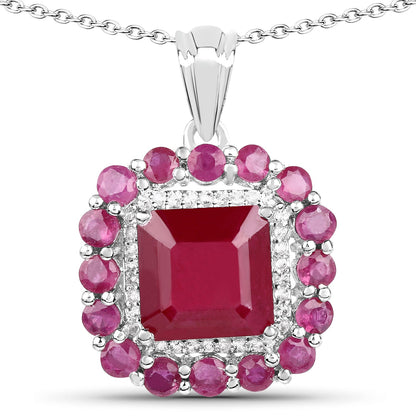 8.48ct ruby pendant with square-cut ruby, pink stones and white topaz halo in sterling silver on Tampa Home & Garden Store