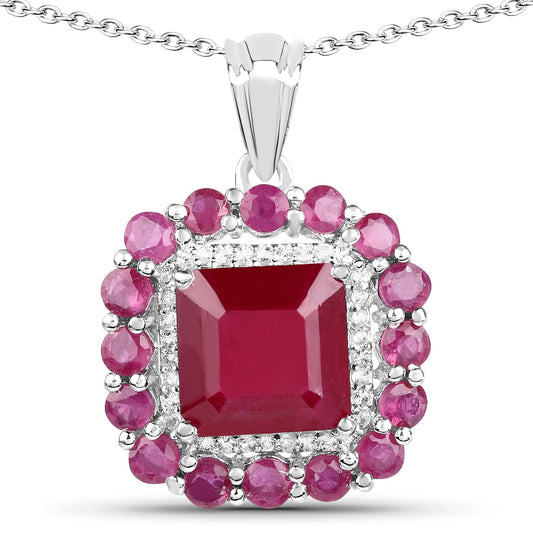 8.48ct ruby pendant with square-cut ruby, pink stones and white topaz halo in sterling silver on Tampa Home & Garden Store