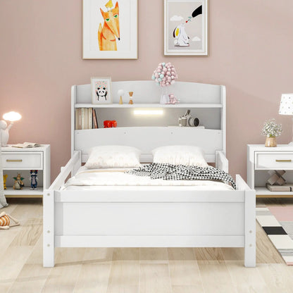 Wood Platform Bed With Led Light and Guardrail