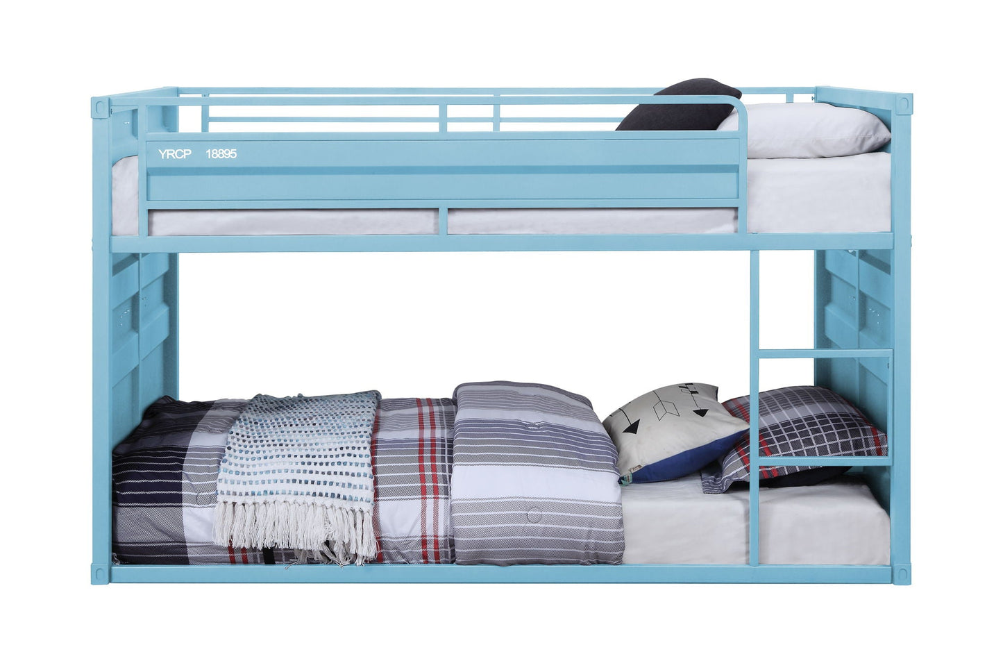 Cargo Twin Over Twin Bunk Bed blue with top guard rails and built-in ladder on Tampa Home & Garden Store
