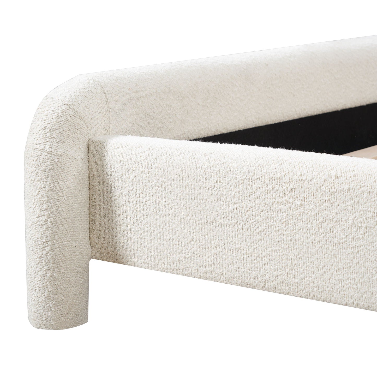 Modern Boucle Bed and Frame with Curved Headboard