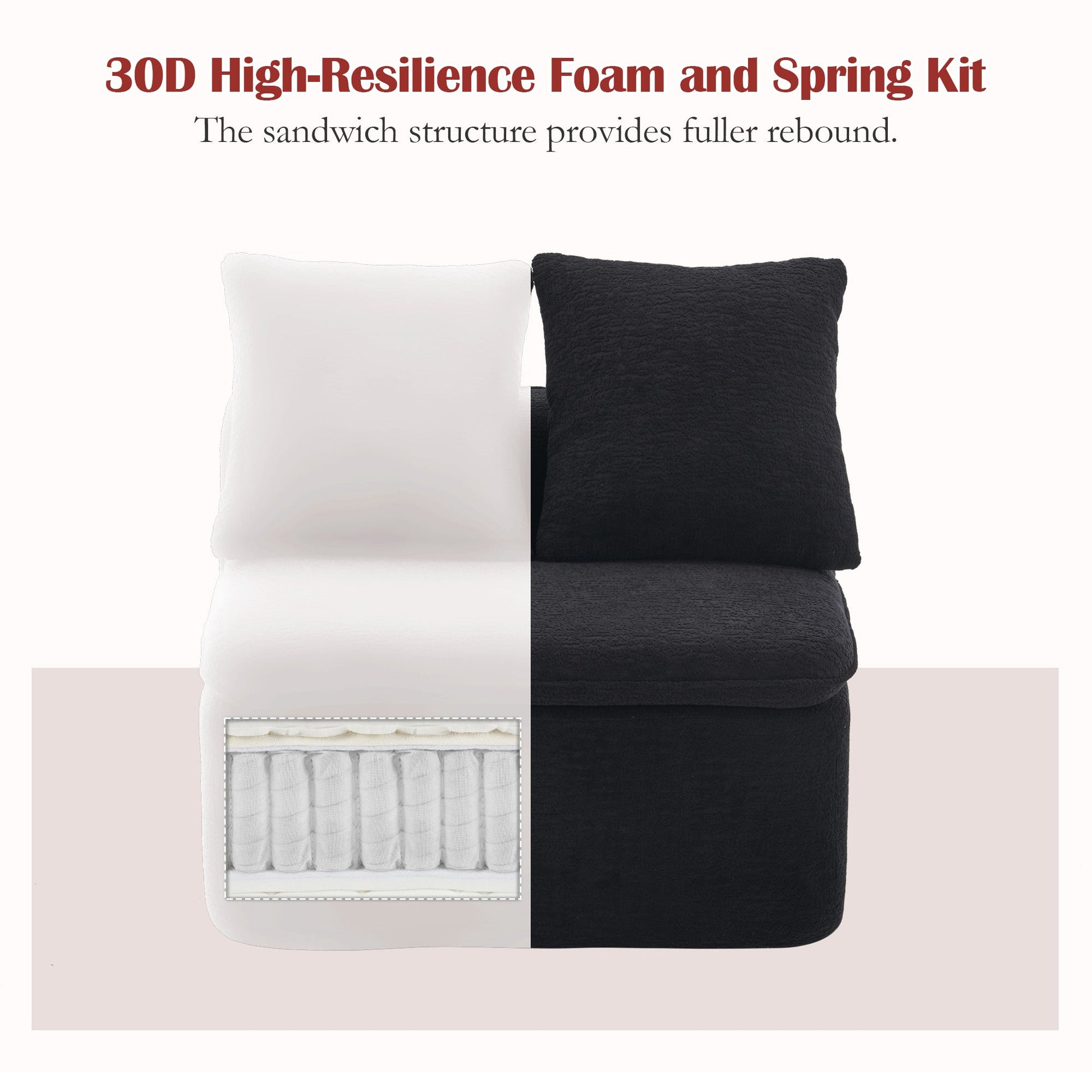 133'' Modular U-Shaped Sectional Compression Sofa two cushions white and black fabric on Tampa Home & Garden Store