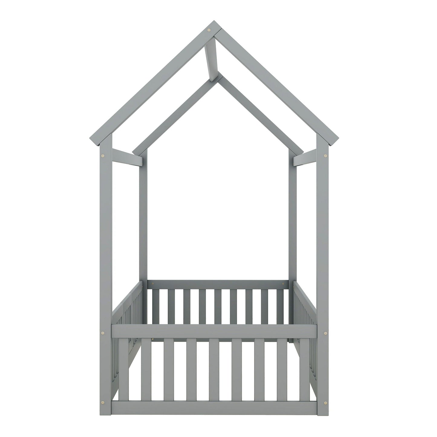 Wood House Bed With Fence And Door gray wooden platform bed frame HouseOfZazla on Tampa Home & Garden Store