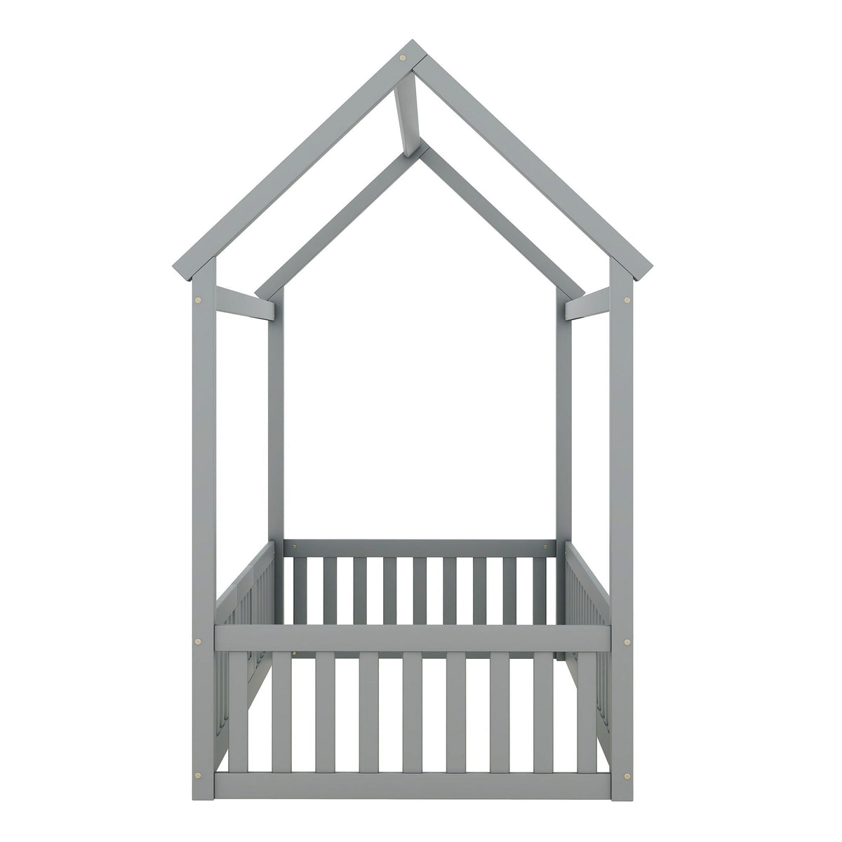 Wood House Bed With Fence And Door gray wooden platform bed frame HouseOfZazla on Tampa Home & Garden Store