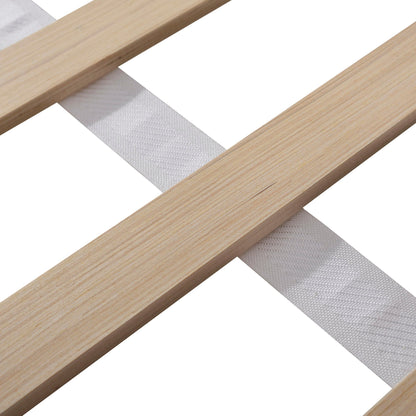 Trundle bed frame with natural wood slats and light gray fabric strap on Tampa Home & Garden Store