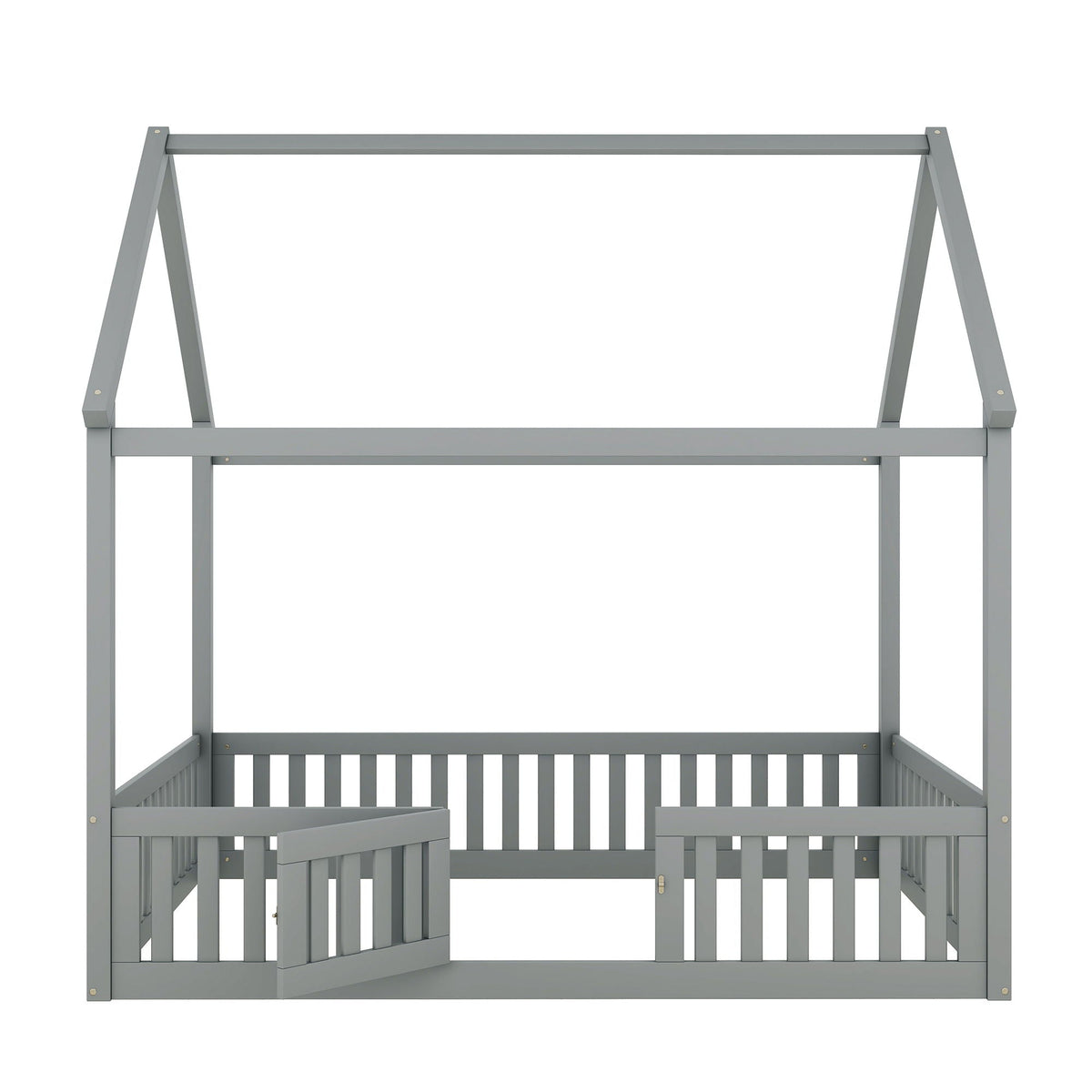 Wood House Bed With Fence And Door by HouseOfZazla, gray finish, platform bed frame on Tampa Home & Garden Store