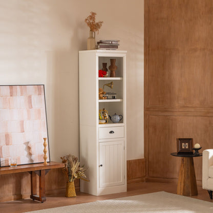 Retro White Tall Display Shelf and Cabinet