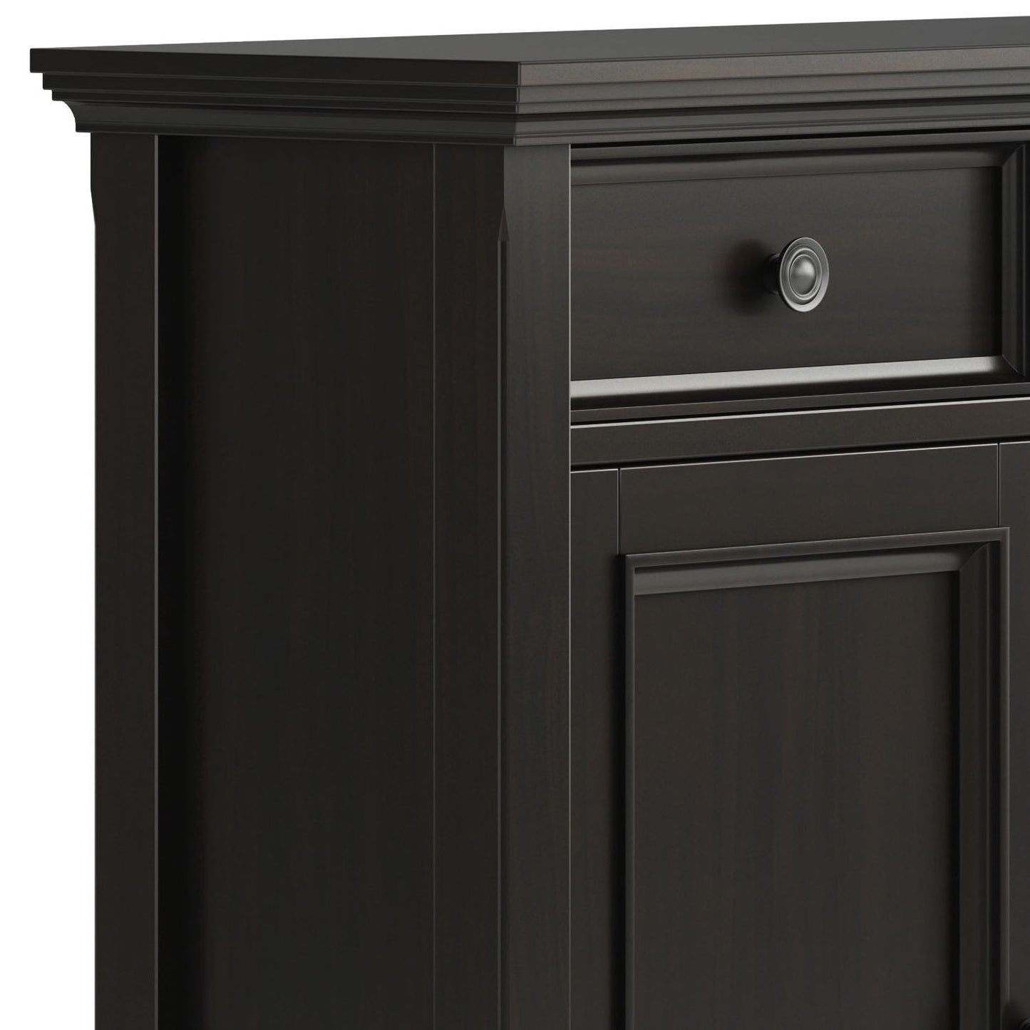 Amherst Storage Cabinet, espresso finish accent cabinet with round metal knob and panel door on Tampa Home & Garden Store