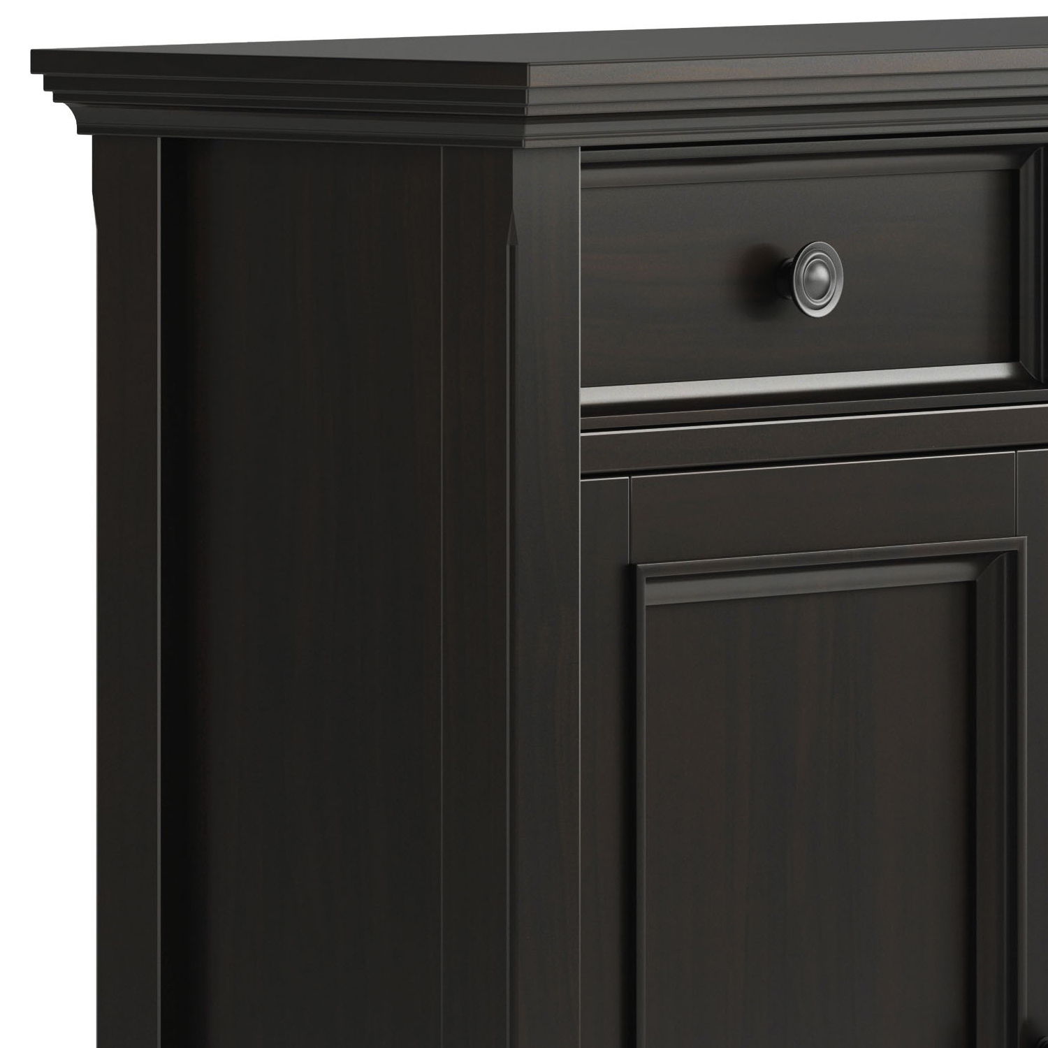 Amherst Storage Cabinet, espresso finish accent cabinet with round metal knob and panel door on Tampa Home & Garden Store