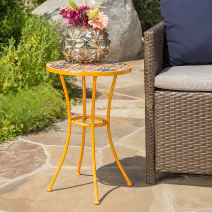 Yellow Mosaic Tile Side Table and Metal Frame