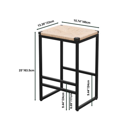 Boho backless bar stools 2-pack with paper rope seats and black metal frame HouseOfZazla on Tampa Home & Garden Store