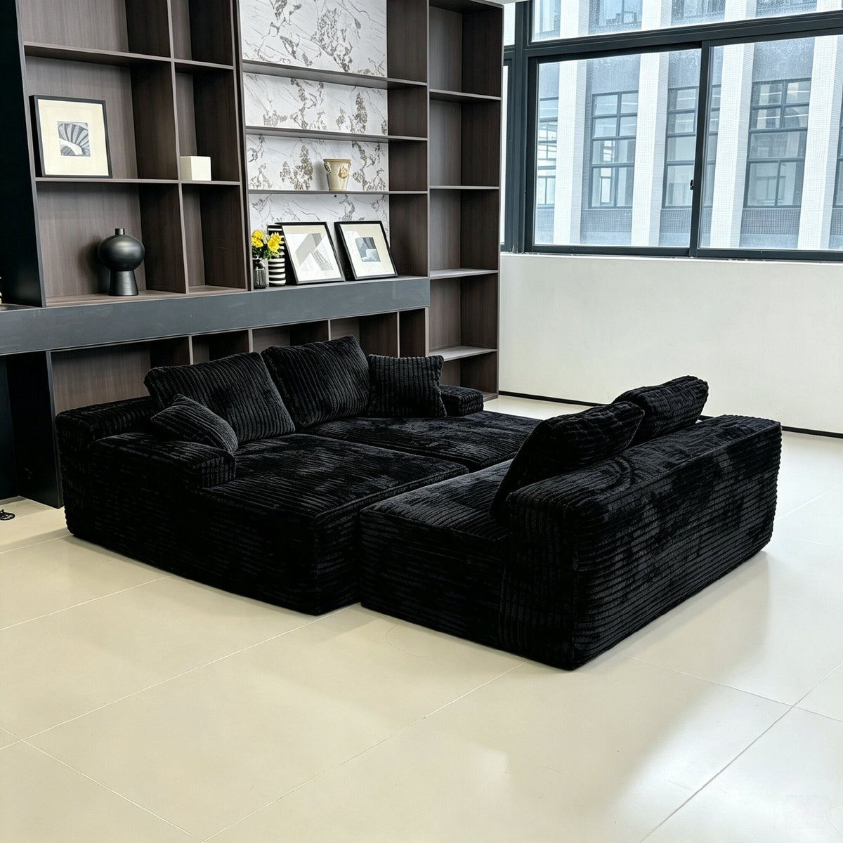 131-Inch Big Size Modular Sectional Oversized Sofa with black velvet upholstery by HouseOfZazla on Tampa Home & Garden Store