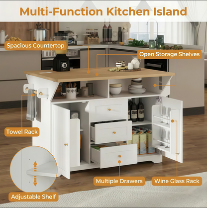 Large Kitchen Island with Drop Leaf and Wheels